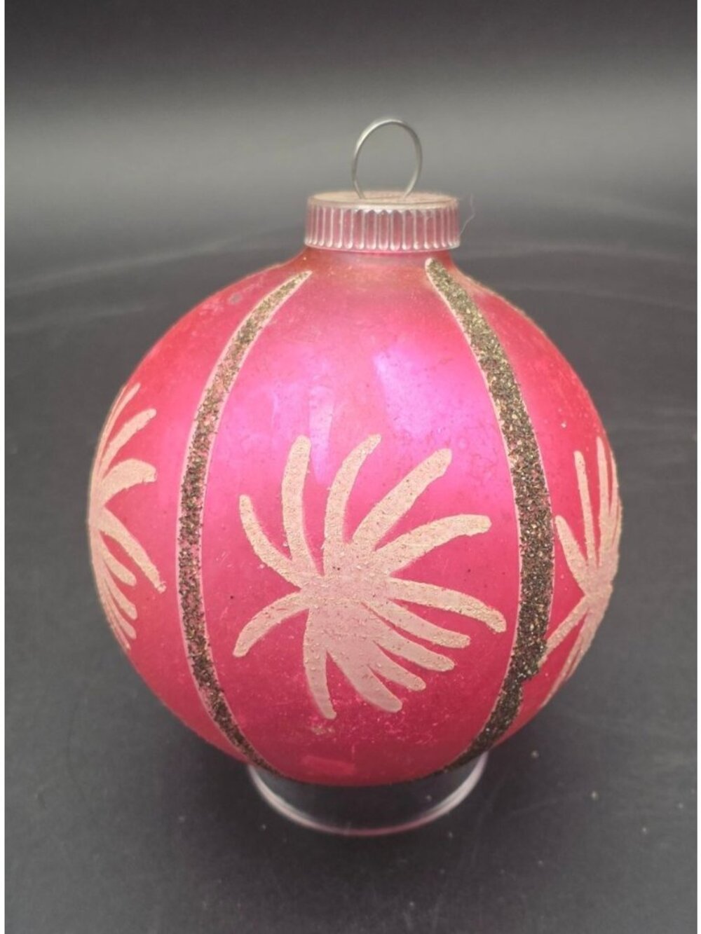 Vintage West Germany Pink Mercury Glass 3" Christmas Ornament Hand Painted Mica